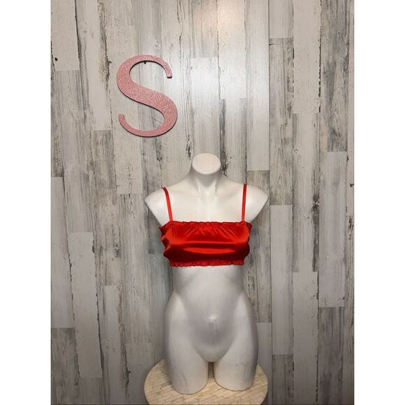 BP. Red Satin Crop Top Small | Adjustable Spaghetti Strap Cami Bralette - Picture 1 of 6